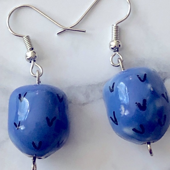 New Light Blue Owl New Hand Crafted Earrings Ceramic Beaded Nature Wise Fun Gift - Picture 6 of 6